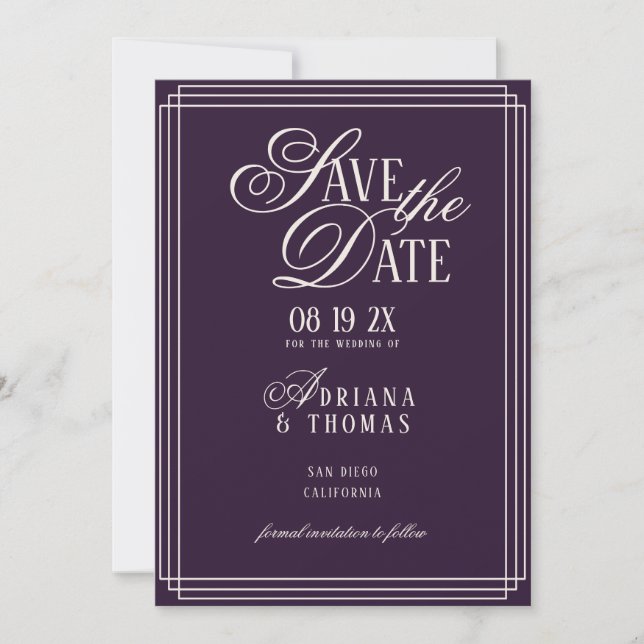 Reserve A Data Luxury Purple Calligraphy Wedding (Frente)