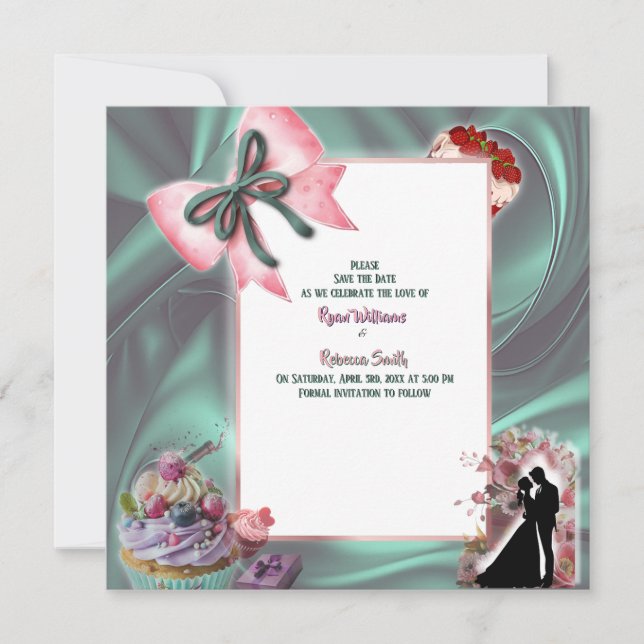 Reserve A Data Luxury Satin Bow Save the Date Announcement (Frente)