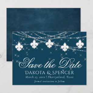 Reserve A Data Luzes azuis de Fleur de Lis Marinho   Casamento Ru