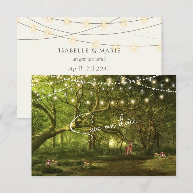 Reserve A Data Luzes de casamento Floresta Encantada Cogumelos Fa (Frente/Verso)