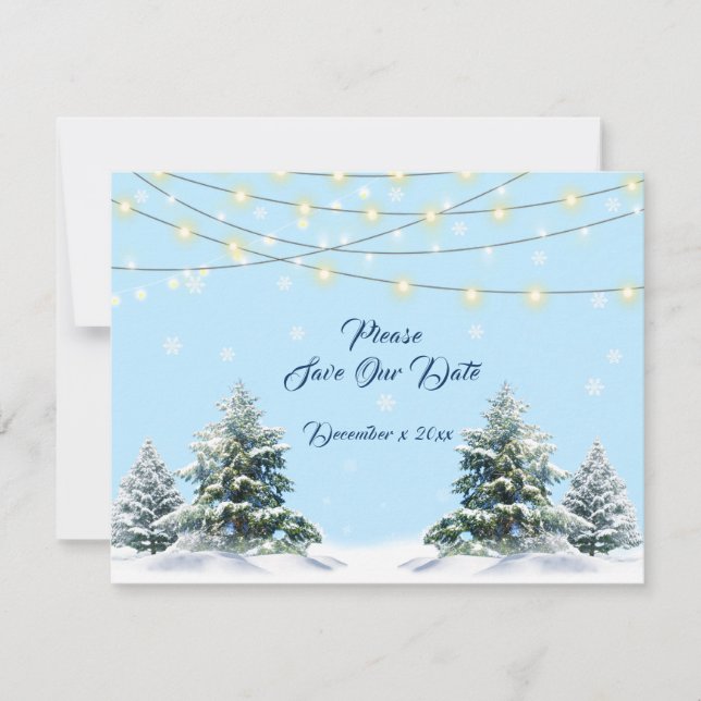 Reserve A Data Luzes de Corda de Casamento de Inverno Árvores Cob (Frente)