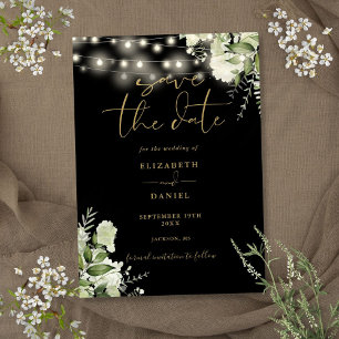Reserve A Data Luzes de Corda de Floral Verde Dourado Preto Casam