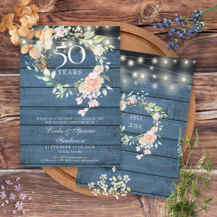 Reserve A Data Luzes de Corda Florais Rústicas Azuis de Aniversár