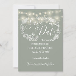 Reserve A Data Luzes de Corda Floral Verde Sálvia Casamento