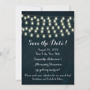 Reserve A Data Luzes de Corda Rústicas Vintage Casamento Azul Mar