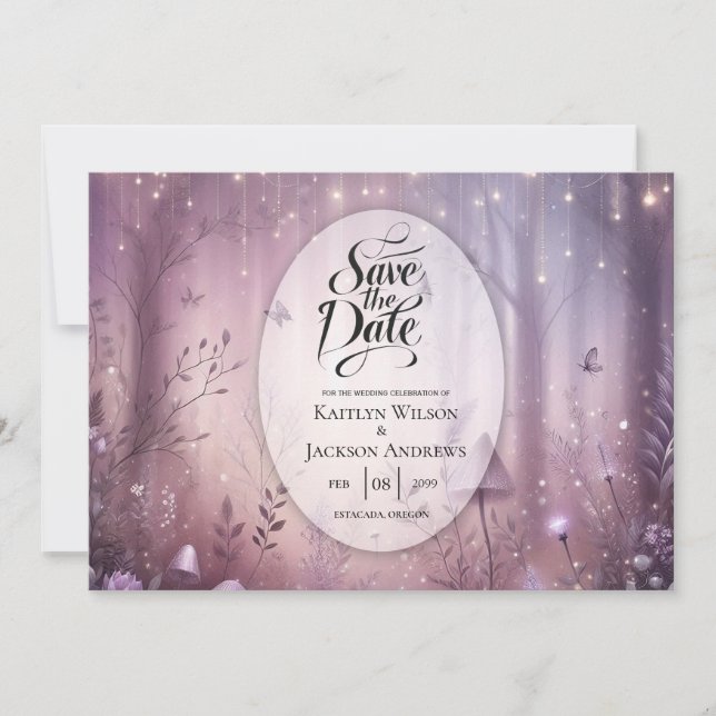 Reserve A Data Luzes de Fadas de Lavanda Mágicas para Casamento (Frente)