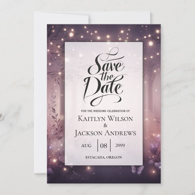 Reserve A Data Luzes de Fadas no Brilho do Bosque de Casamento (Frente)