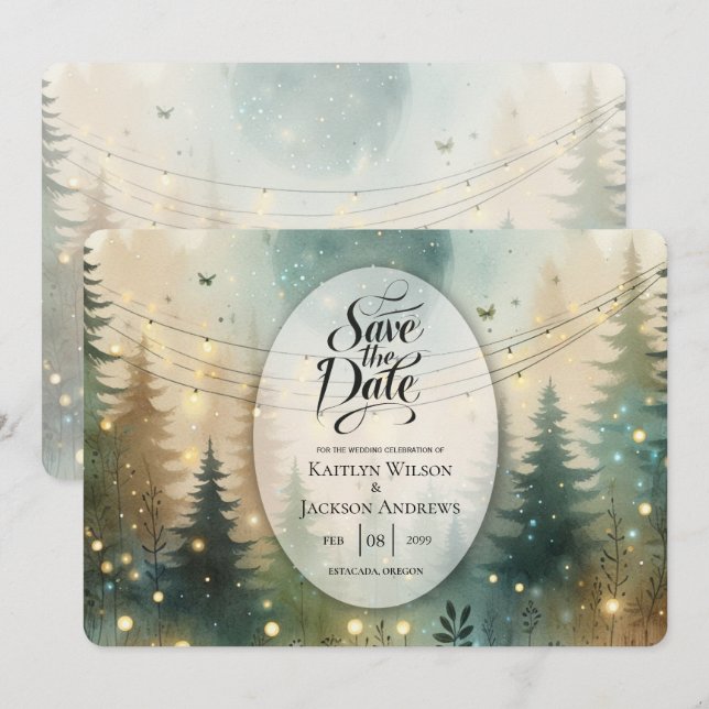 Reserve A Data Luzes de Fadas para Casamento na Floresta de Pinhe (Frente/Verso)