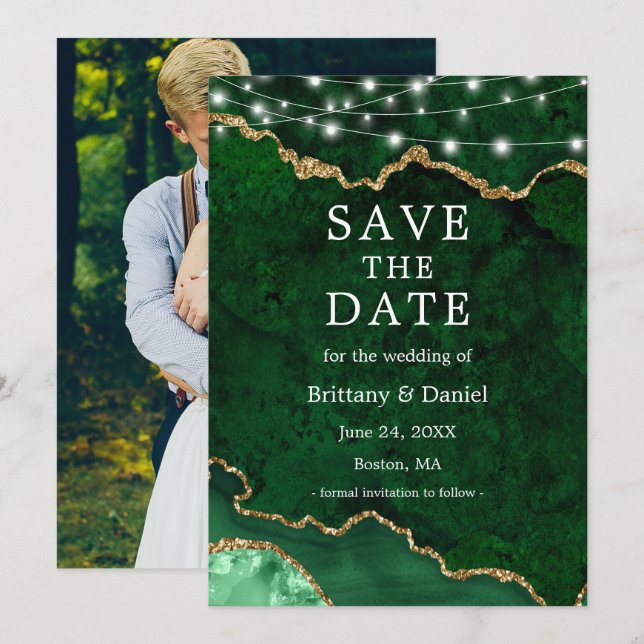 Reserve A Data Luzes de Geodo de Ágata de Mármore Verde Aquarela  (Frente/Verso)