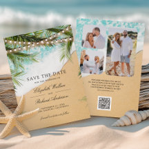 Luzes de Praia Tropical Foto Código QR Casamento