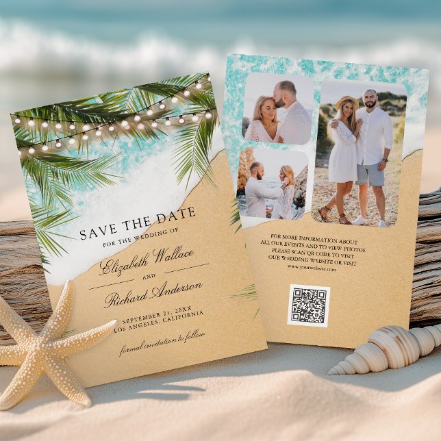 Reserve A Data Luzes de Praia Tropical Foto Código QR Casamento (Criador carregado)