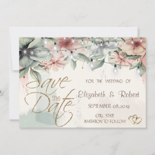 Reserve A Data Luzes De String,Traço De Pincel,Salva Floral A Dat