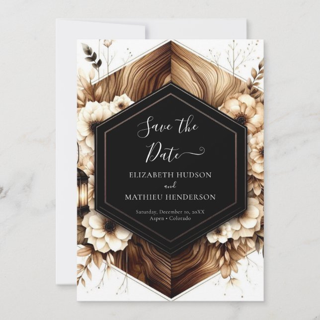 Reserve A Data Luzes únicas de casamento rústico (Frente)