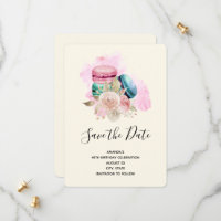 Macarões Coloridos e Flores Aquarela Aniversário