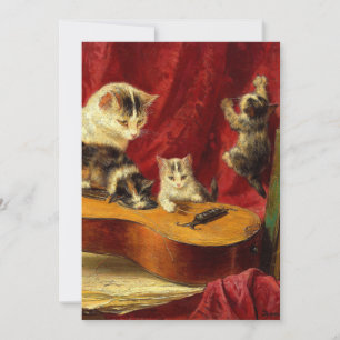 Reserve A Data Mãe Gato e Gatinhos Brincando com Violão