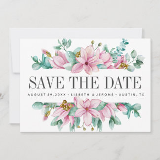 Reserve A Data Magnolia Bloom Floral WEDDING Foto para salvar a d