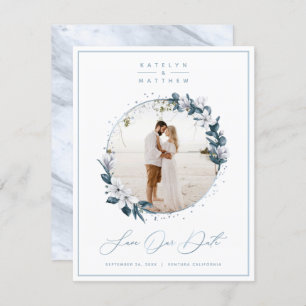 Reserve A Data Magnolia Floral & Dusty Blue Circle Foto com estru
