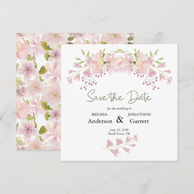 Reserve A Data Magnólia Rosa Floral Elegante Salve A Data (Frente/Verso)