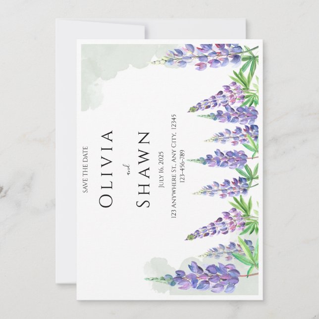 Reserve A Data Maine lupin Wedding Save the Date Invitation (Frente)