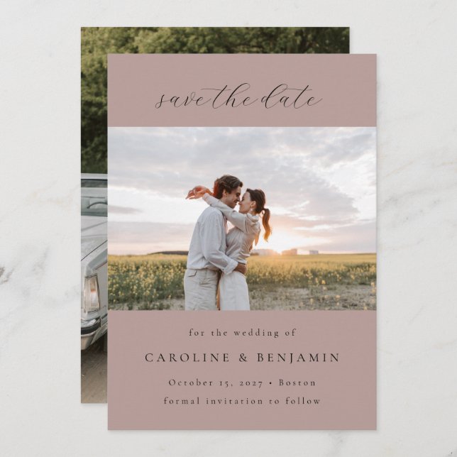 Reserve A Data Mala Mínima Elegante Mauve Casamento Duas Foto (Frente/Verso)