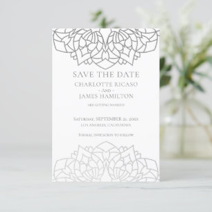 Reserve A Data Mandala Cinza Prata Padrão Casamento Personalizado