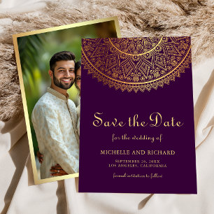 Reserve A Data Mandala de Ouro Roxo Foto de Casamento Indiano
