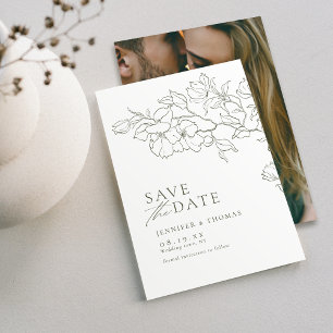 Reserve A Data Mão elegante traçada floral, casamento verde