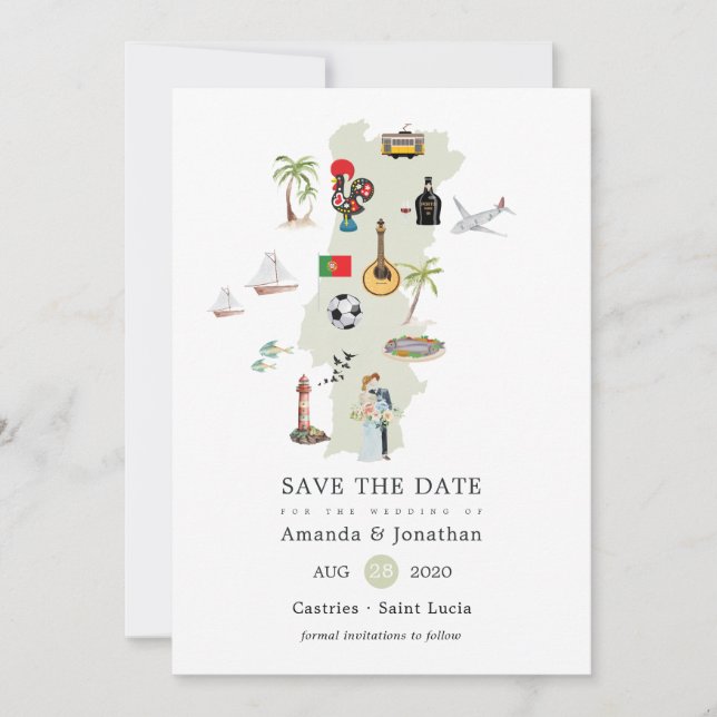 Reserve A Data Mapa aquarela de Portugal Casamento Destino (Frente)