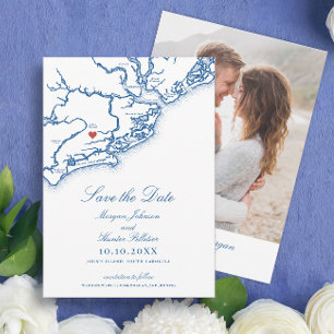 Reserve A Data Mapa da Ilha de Johns SC Elegante Casamento Azul M