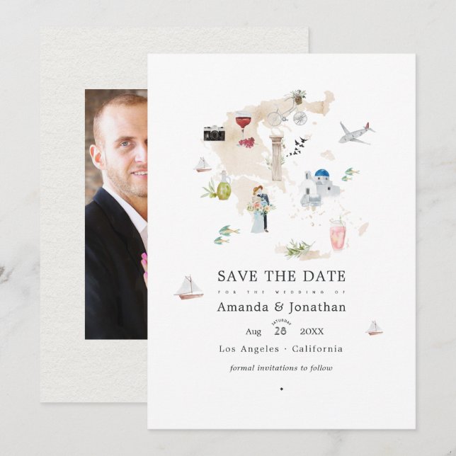 Reserve A Data Mapa de aquarela da Grécia Fotografia de casamento (Frente/Verso)