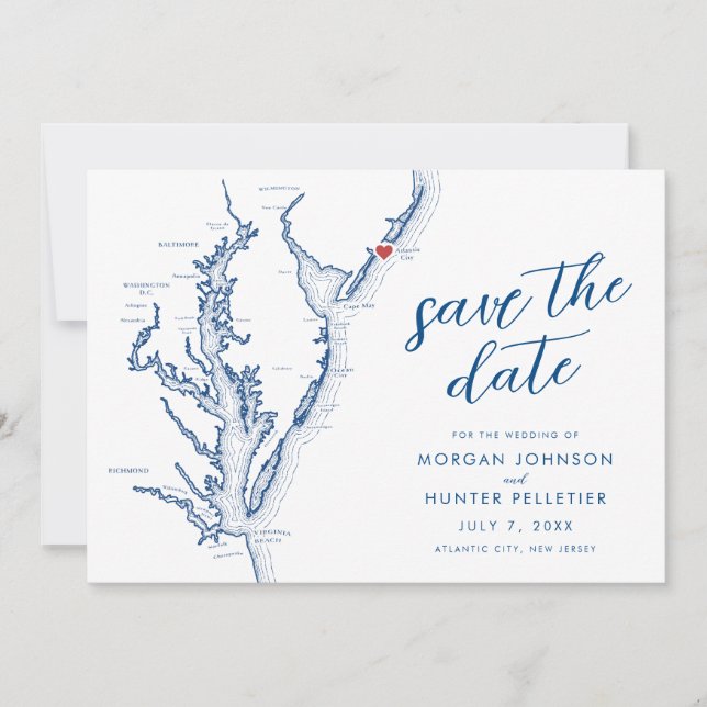 Reserve A Data Mapa de Atlantic City Nova Jersey Casamento Modern (Frente)