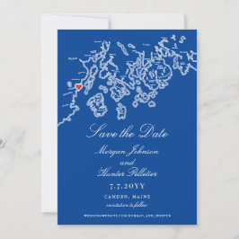 Reserve A Data Mapa de Camden Maine Elegante Casamento Azul-Marin