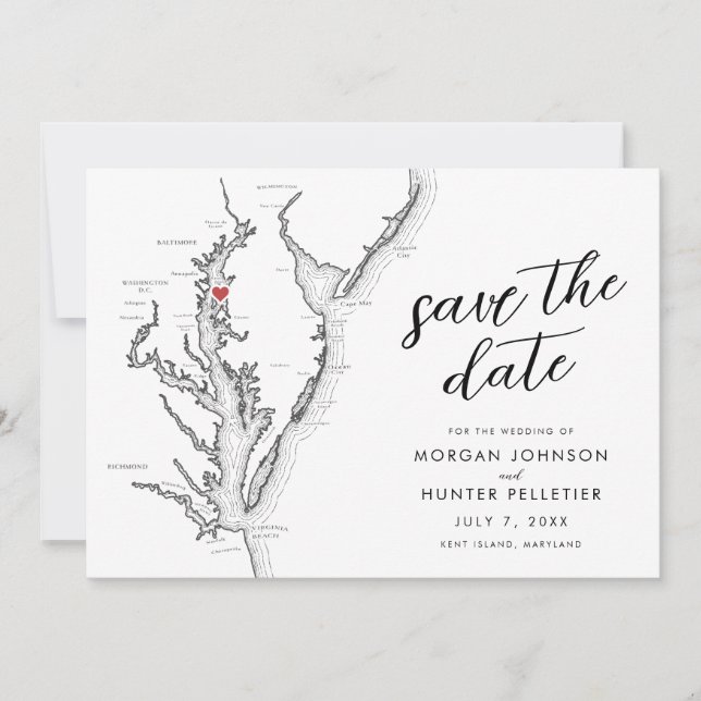 Reserve A Data Mapa de Kent Island Maryland Casamento (Frente)