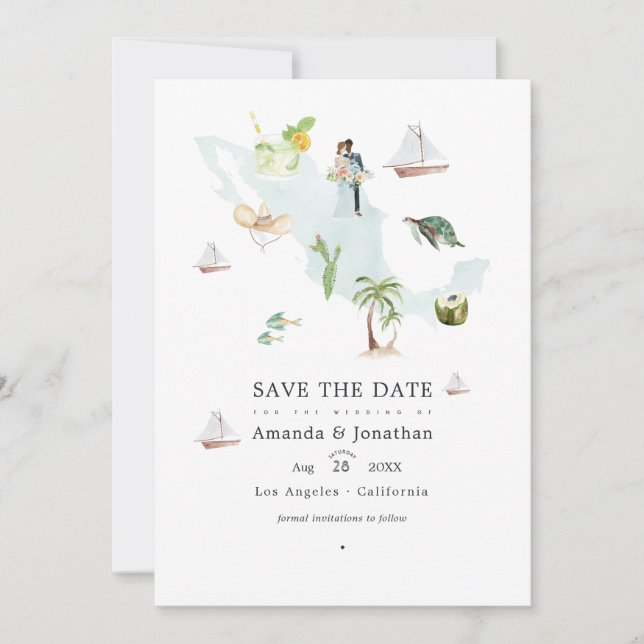Reserve A Data Mapa de México aquarela Fotografia de casamento no (Frente)