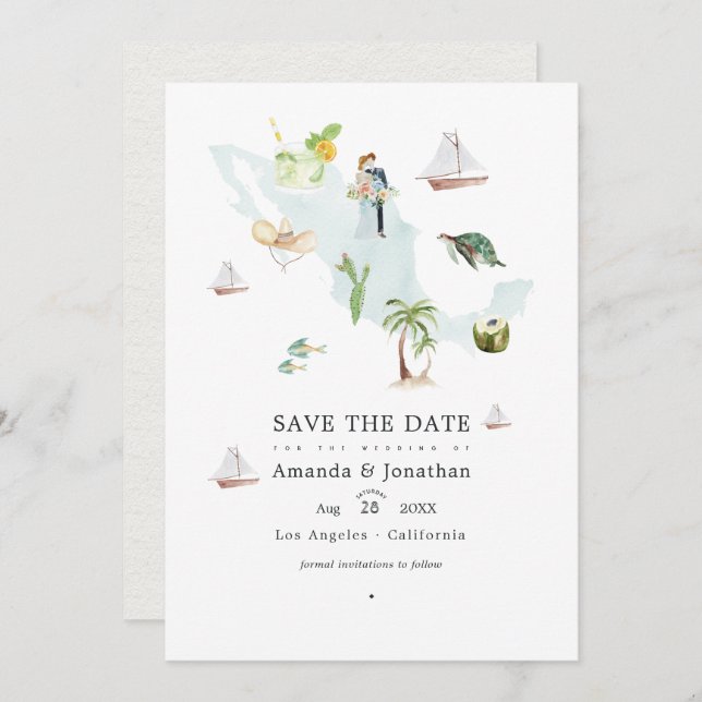 Reserve A Data Mapa de México aquarela para foto de casamento de  (Frente/Verso)