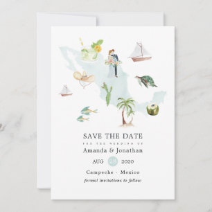 Reserve A Data Mapa de México em Aquarela para Casamento de Desti