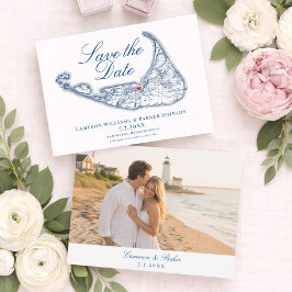 Reserve A Data Mapa de Nantucket Elegante Casamento Azul Marinho