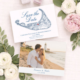 Reserve A Data Mapa de Nantucket Elegante Casamento Azul Marinho