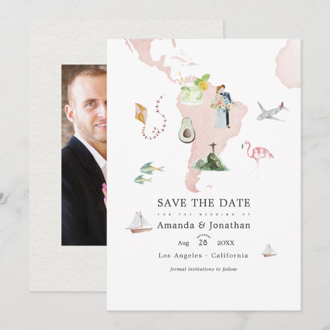 Reserve A Data Mapa de Rio em Aquarela Foto de Casamento de Desti (Frente/Verso)