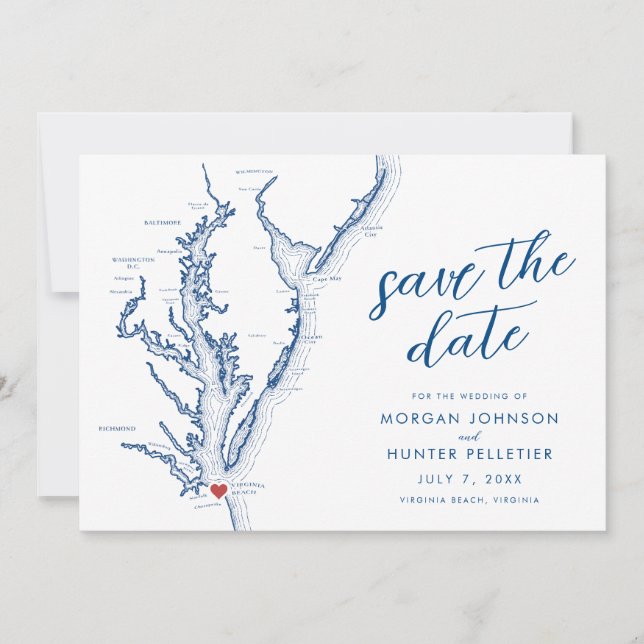 Reserve A Data Mapa de Virginia Beach Casamento Moderno (Frente)