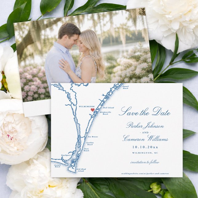 Reserve A Data Mapa do Airlie Gardens Wedding Wilmington NC (Airlie Gardens Wedding Save the Date with Wilmington NC Map in navy blue by Coastal Map Designs)