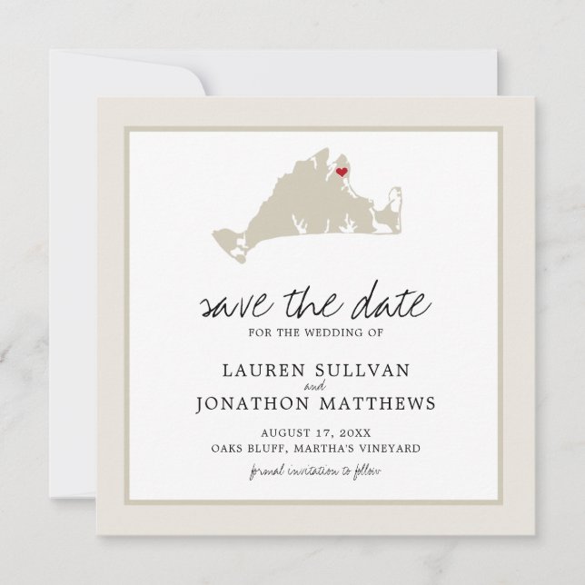 Reserve A Data Mapa do Vineyard de Cream Martha Salvar a Data (Frente)