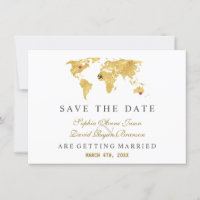 Mapa Mundial Dourado de Destino Elegante Casamento