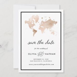 Reserve A Data Mapa Mundial Glamoroso Viagem Elegante Casamento