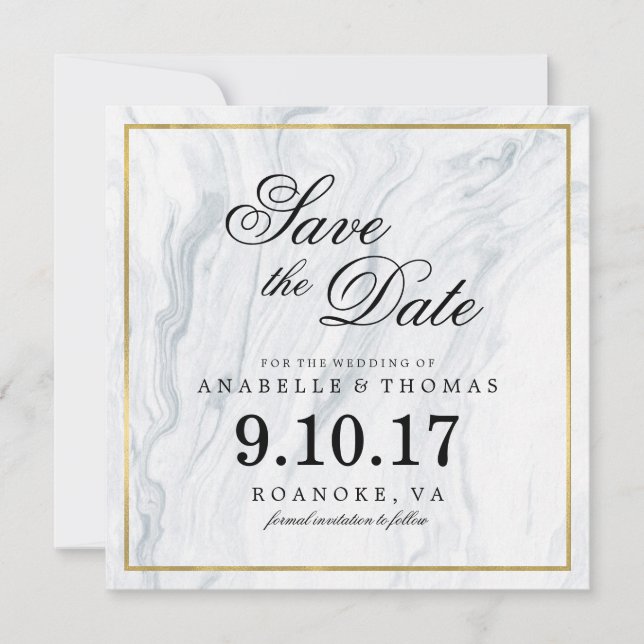 Reserve A Data Marble e Dourado Casamento Salvem a Data (Frente)
