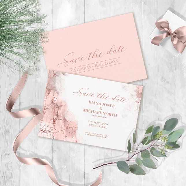 Reserve A Data Marble Glitter Wedding Rosa Dourado ID644 (Criador carregado)