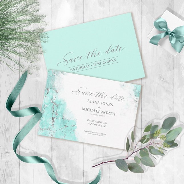 Reserve A Data Marble Glitter Wedding Teal Silver ID644 (Criador carregado)