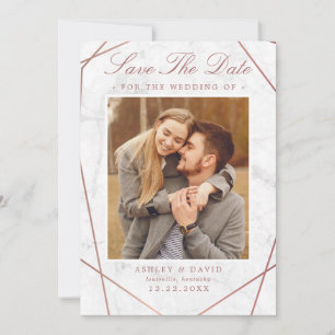 Reserve A Data Marble Rosa Dourado Geometric Photo Save The Date 