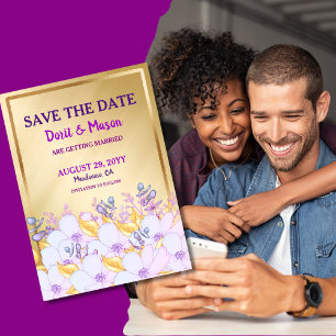 Reserve A Data Mardi Gras Purple e Dourado Floral Púrpura Suav