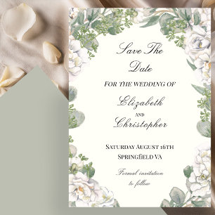 Reserve A Data Marfim e Verde Sage Floral Casamento Salve A Data
